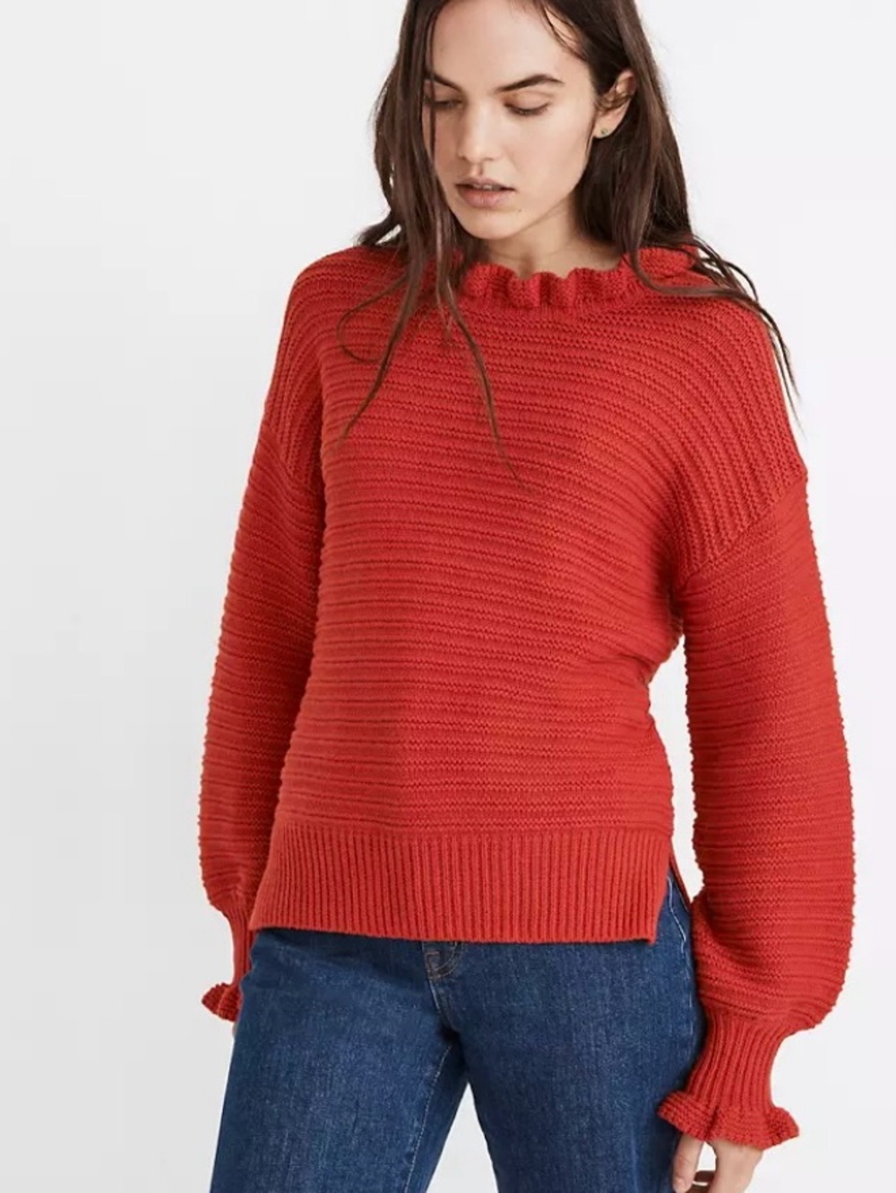 Madewell Red Ruffle Knit Sweater - Picture 7 of 8